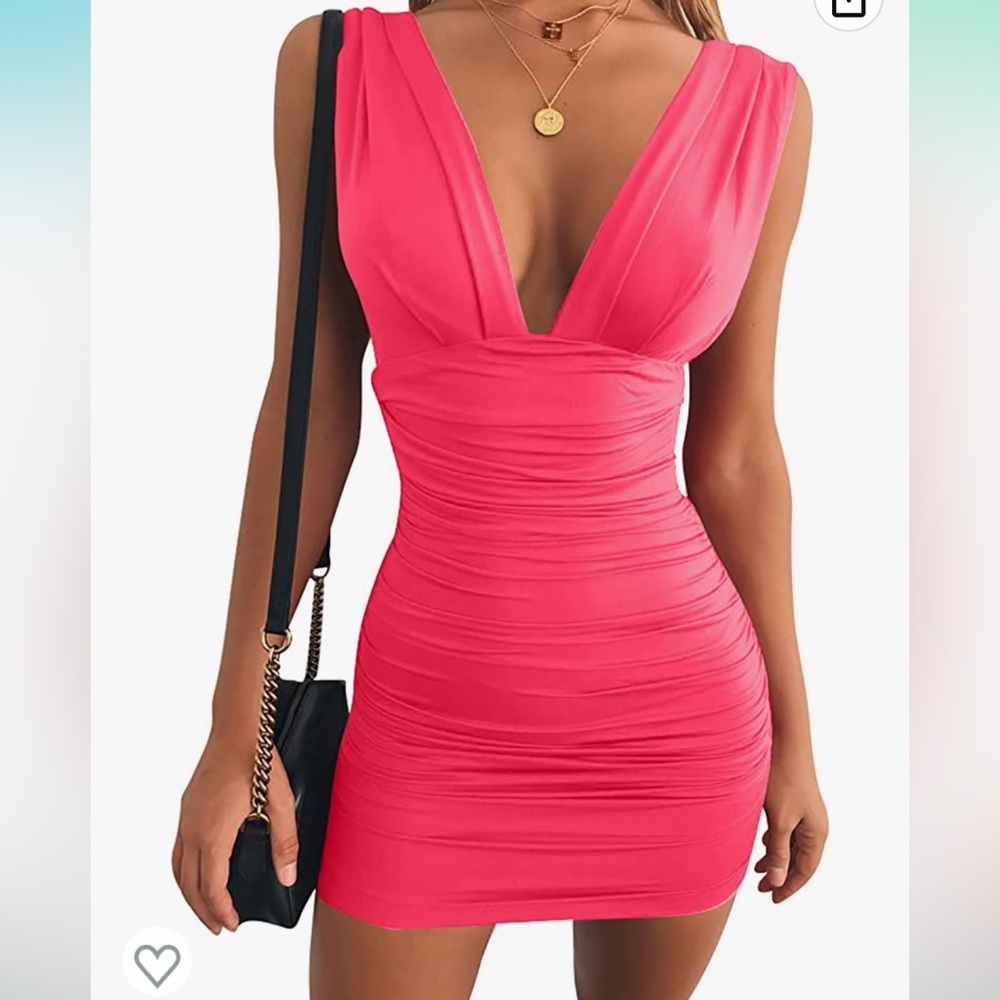 Women's Pink Bodycon Ruched Mini Cocktail Dress